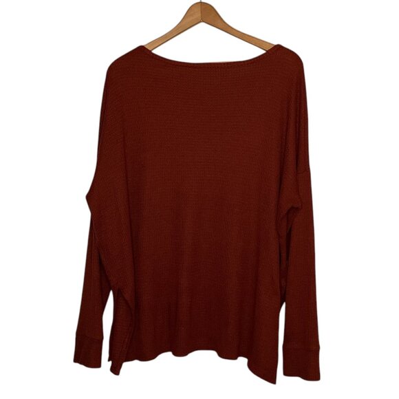 American Eagle Small S Rust Red Oversized Slouchy Thermal Waffle Knit Top Shirt - Picture 2 of 4